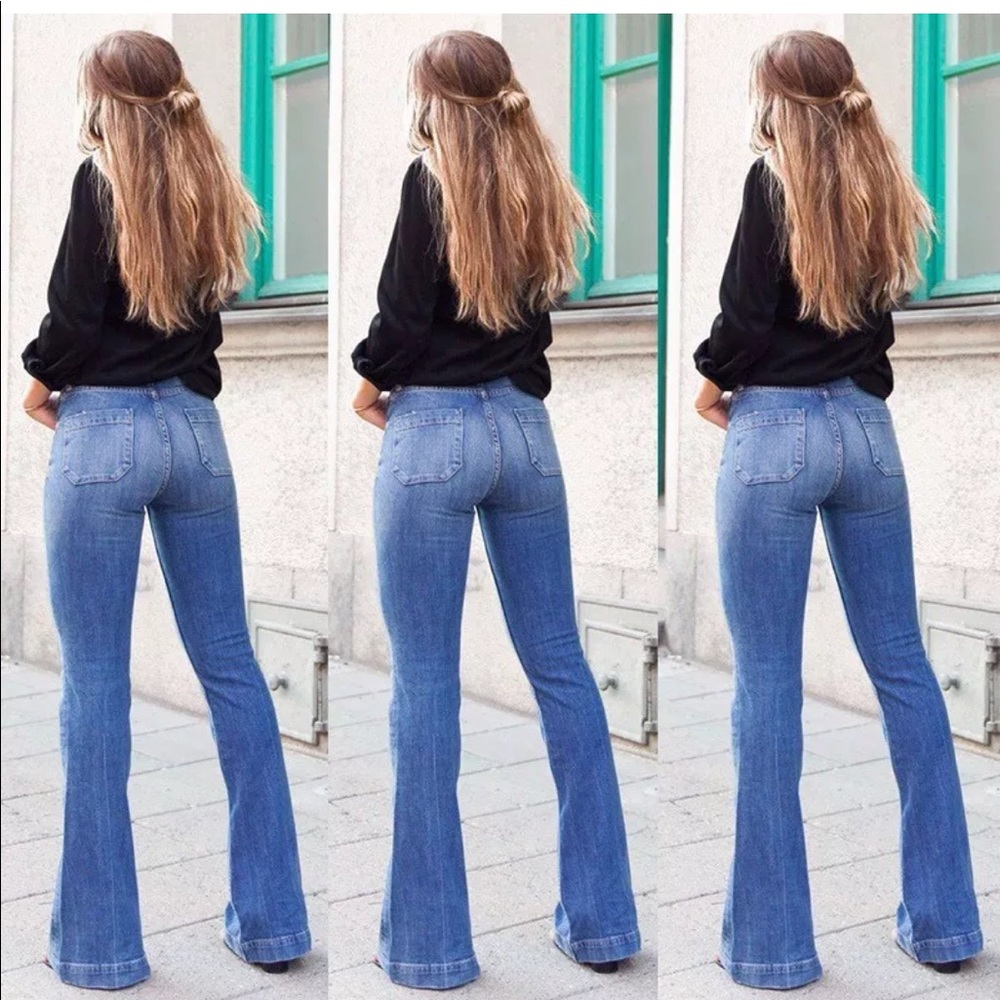 🔸🆕 JADE ➖ Blue High Waisted Flare Bell Bottoms - Picture 2 of 2